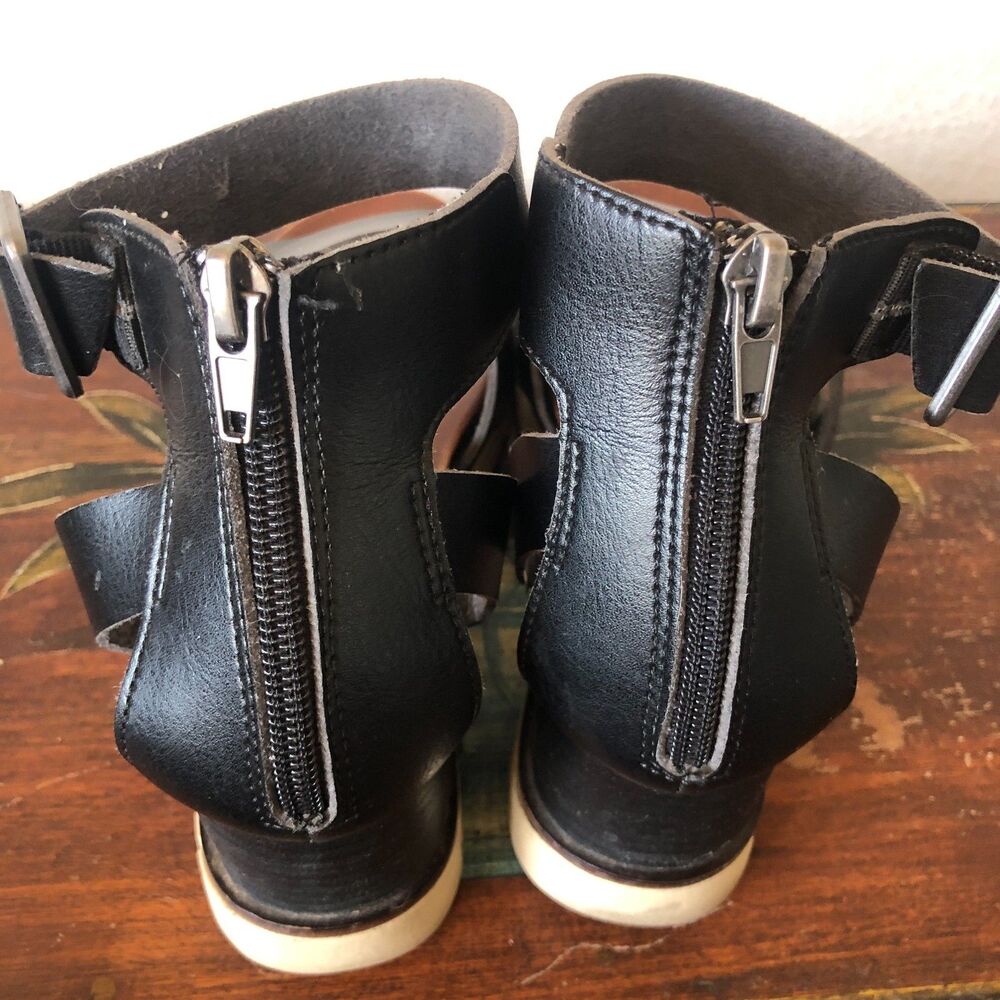MIA LAURI Ankle Strap With Zipper High Stack Wedge Heel Sandals Black 9M - Picture 4 of 7